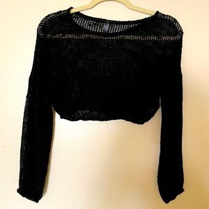 Cropped black sheer / net top